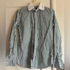 Ralph Lauren Women's Green Striped Button Down Shirt